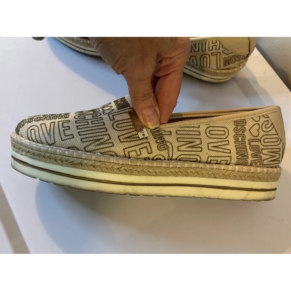 LOVE MOSCHINO Logo Beige Canvas Espadrilles 38 US‎ 8 Platform